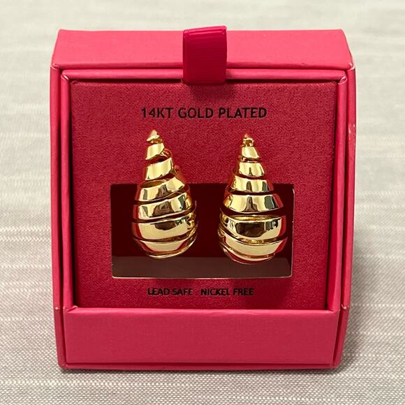 New House of Harlow 1960 14K Gold Plated Spiral Teardrop Stud Earrings - Picture 6 of 8
